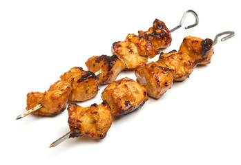 Indian Chicken Tikka Kebabs on Metal Skewers - 61176778