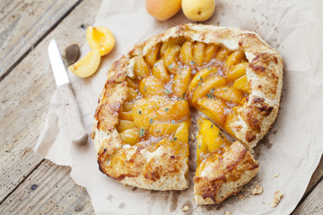 Homemade apricot galette with thyme