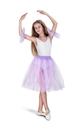 Naklejka premium Dancer girl posing in white dress ballerina
