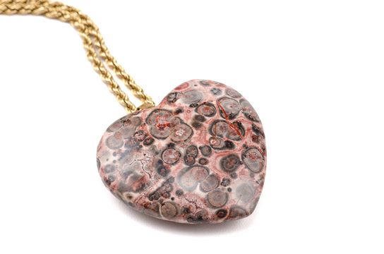 Leopard skin jasper heart with golden chain
