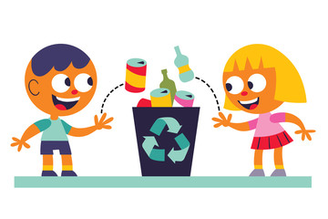 Boy and girl recycling