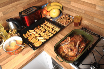 fried duck and potatoes