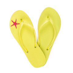 Flip flops with starfish isolated on white.
