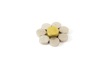 Heap of coins. On a white background.