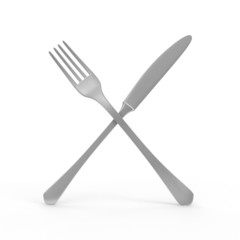 Silver Knife and Fork Crossed isolated on white background