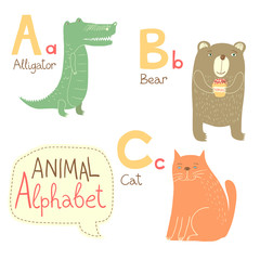 Fototapeta premium Cute zoo alphabet in vector. A, b, c letters.