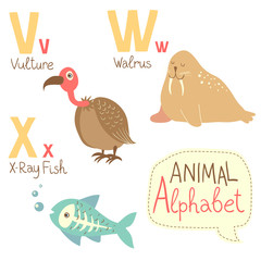 Cute zoo alphabet in vector. V, w, x letters. - 61180992