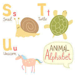 Cute zoo alphabet in vector with animals. S, t, u letters. - 61180994