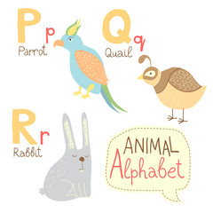 Cute zoo alphabet in vector. P, q, r letters. - 61180997