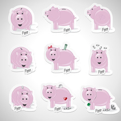 Piggy Bank Icons Set - Isolated On Gray Background