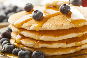 Homemade Buttermilk Pancakes with Blueberries and Syrup