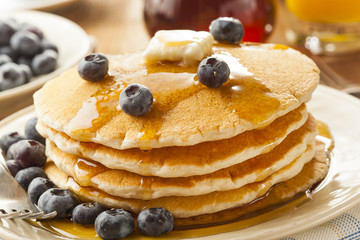 Homemade Buttermilk Pancakes with Blueberries and Syrup