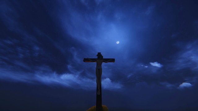 Night scene of Jesus crucified