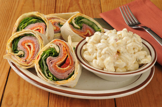 Italian wrap sandwich with macaroni salad