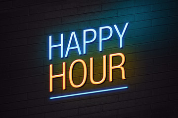 Obraz premium Happy hour neon sign