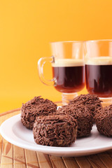 Chocolate truffles and coffe