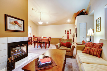 Open plan design. Living room with dining area