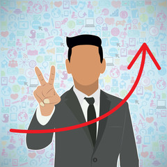 Template design Businessman Holds two fingers idea with social n