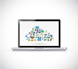 laptop and cloud computing icons. illustration