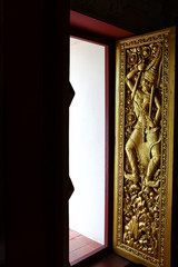 Wooden door at temple.