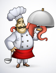 Chef with signature dishes of tentacle