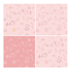Four versions of seamless background on the theme of love