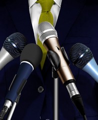 Man Giving Speech Using Microphones