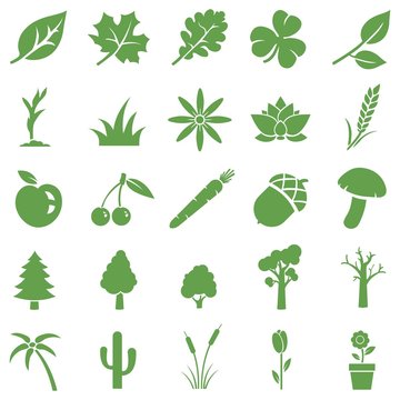 vector set of green plants icons