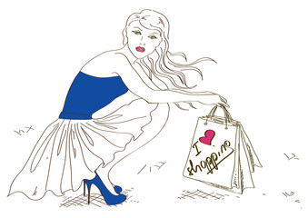 Illustration with fashion squat girl