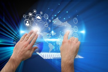 Composite image of hands pointing and presenting