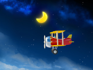 cartoon airplane in night sky