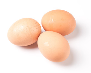 Three eggs isolated on white background