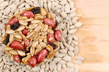 Round candied seeds and nuts.