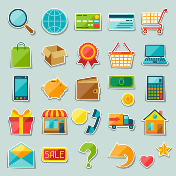 Internet shopping sticker icon set.