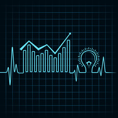 heartbeat make business graph and light-bulb stock vector