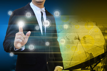 Businessman touch icon of social network