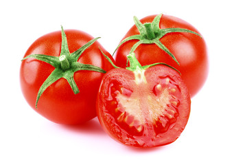 Ripe tomatoes on white background