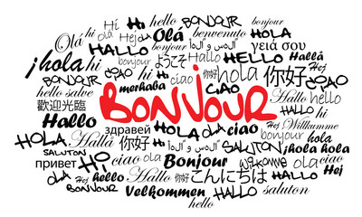 Bonjour Hallo Hello Olá Holla nuage de mots illustration © morganimation