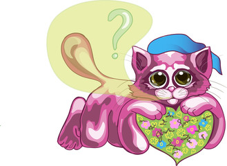 pink cat in a blue cap