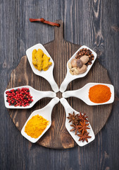 Mix spices on a cutting board vintage