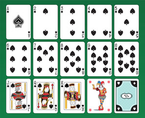 Set of playing cards of Spades. Original figures