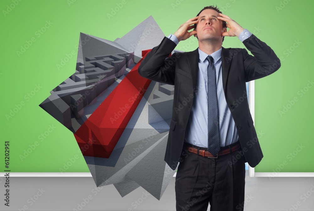 Poster composite image of stressed businessman with hands on head