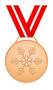 Bronze medal with red and white ribbon