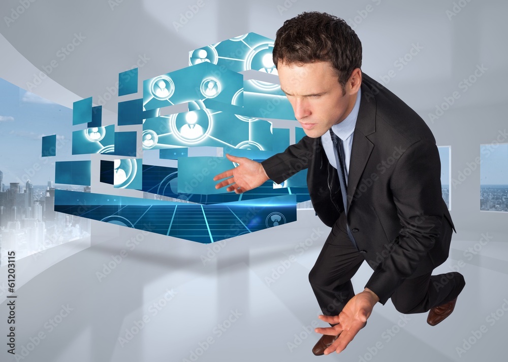 Poster composite image of businessman posing with arms out