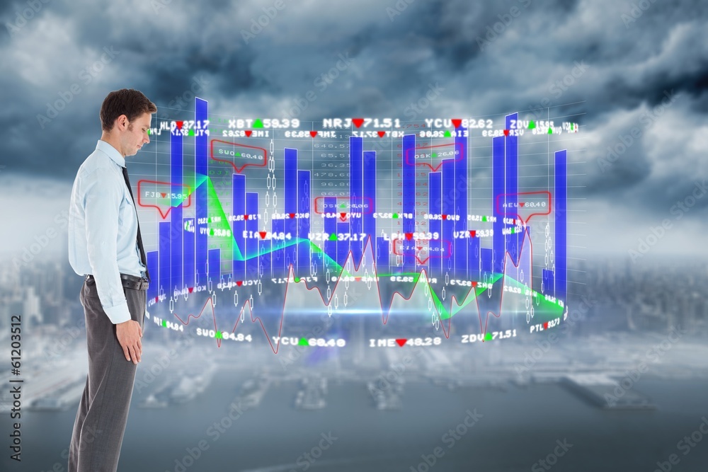 Poster composite image of serious businessman standing with hand in