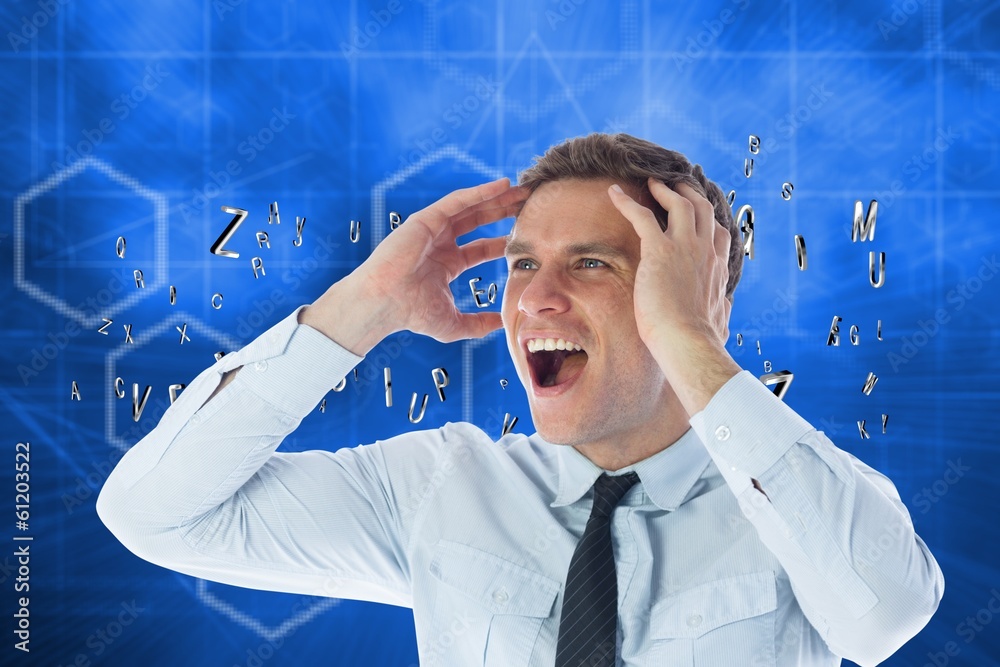 Poster composite image of stressed businessman shouting