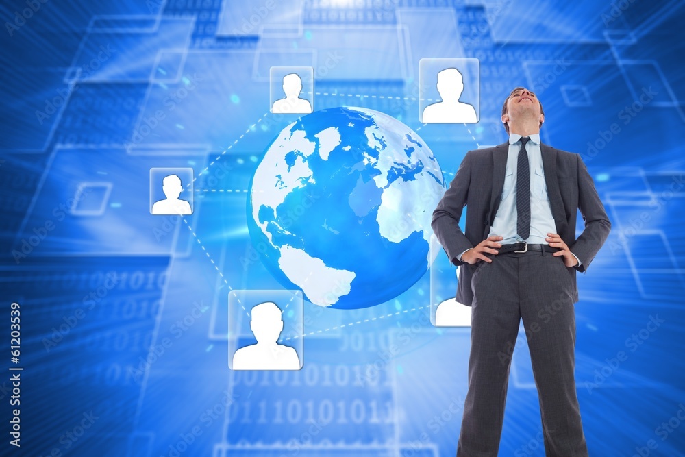 Aufkleber composite image of happy businessman with hands on hips