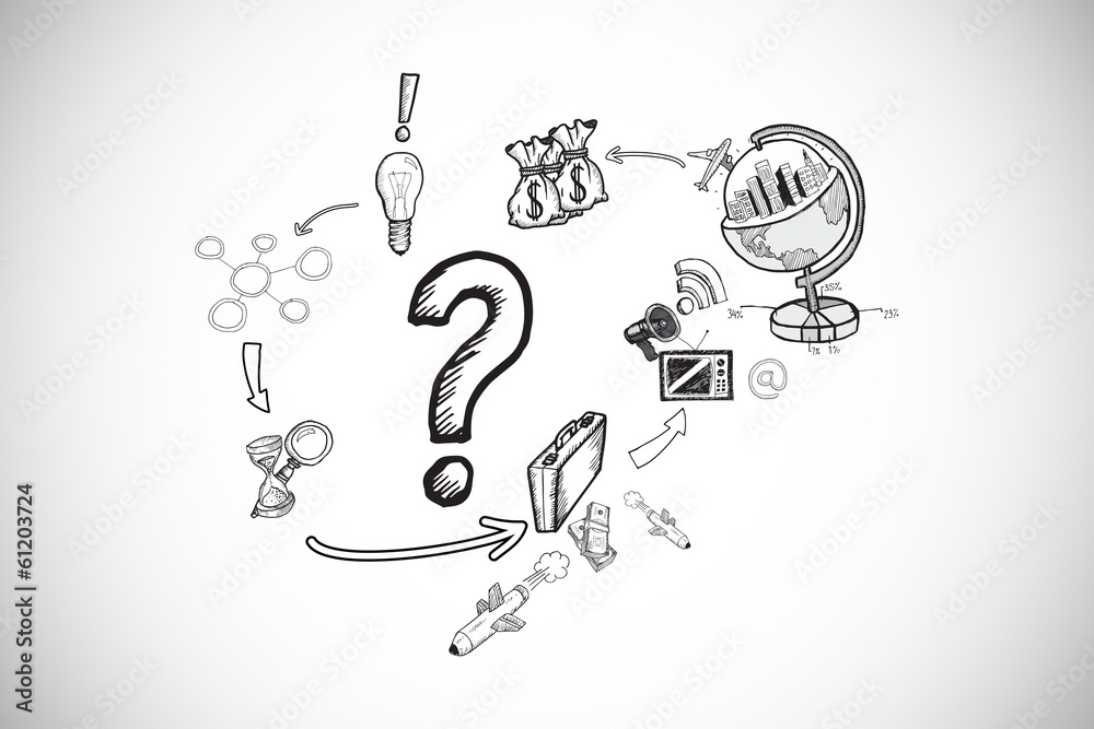 Aufkleber composite image of question mark with earth and profit doodles