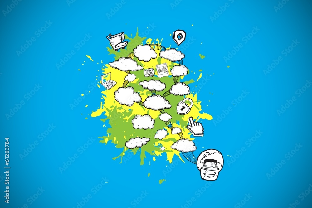 Poster Composite image of cloud computing concept on paint splashes