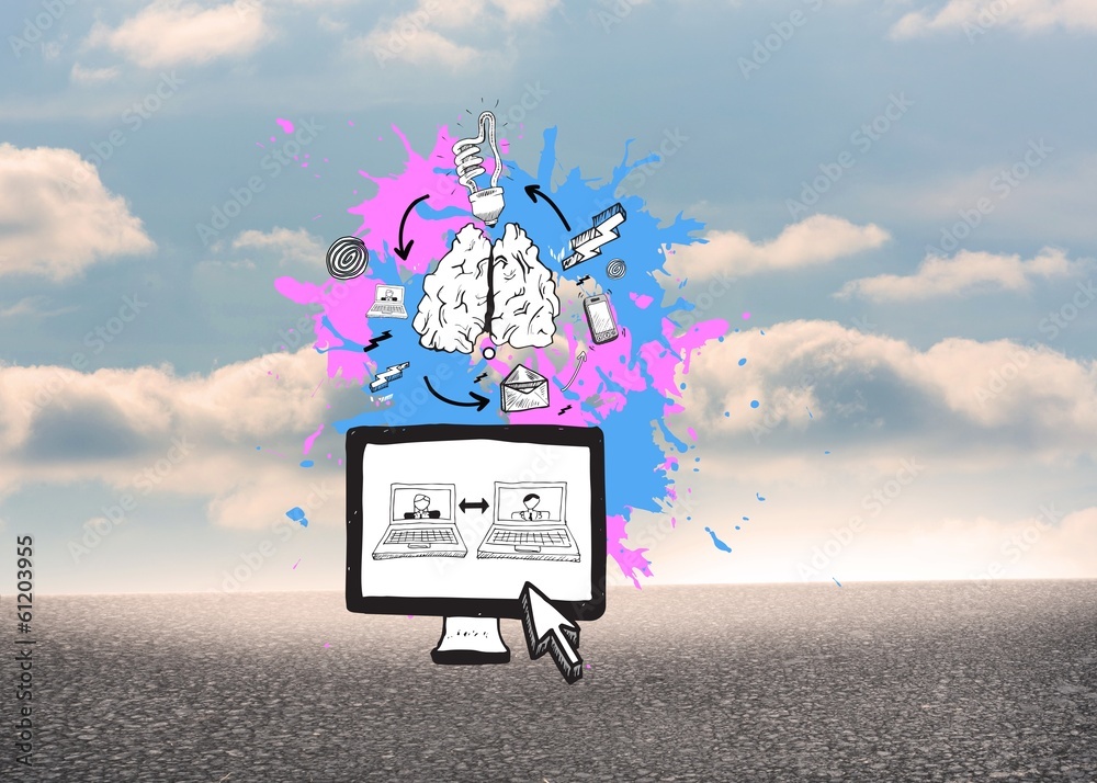 Poster composite image of video chat concept on paint splashes